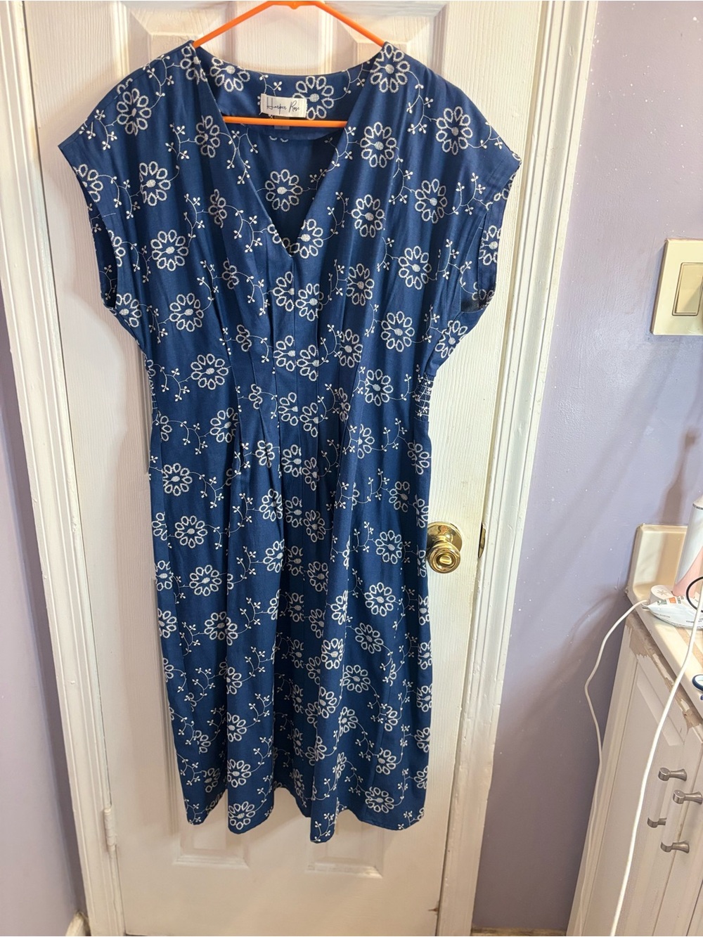 Harper Navy Blue Floral V-Neck Midi Dress